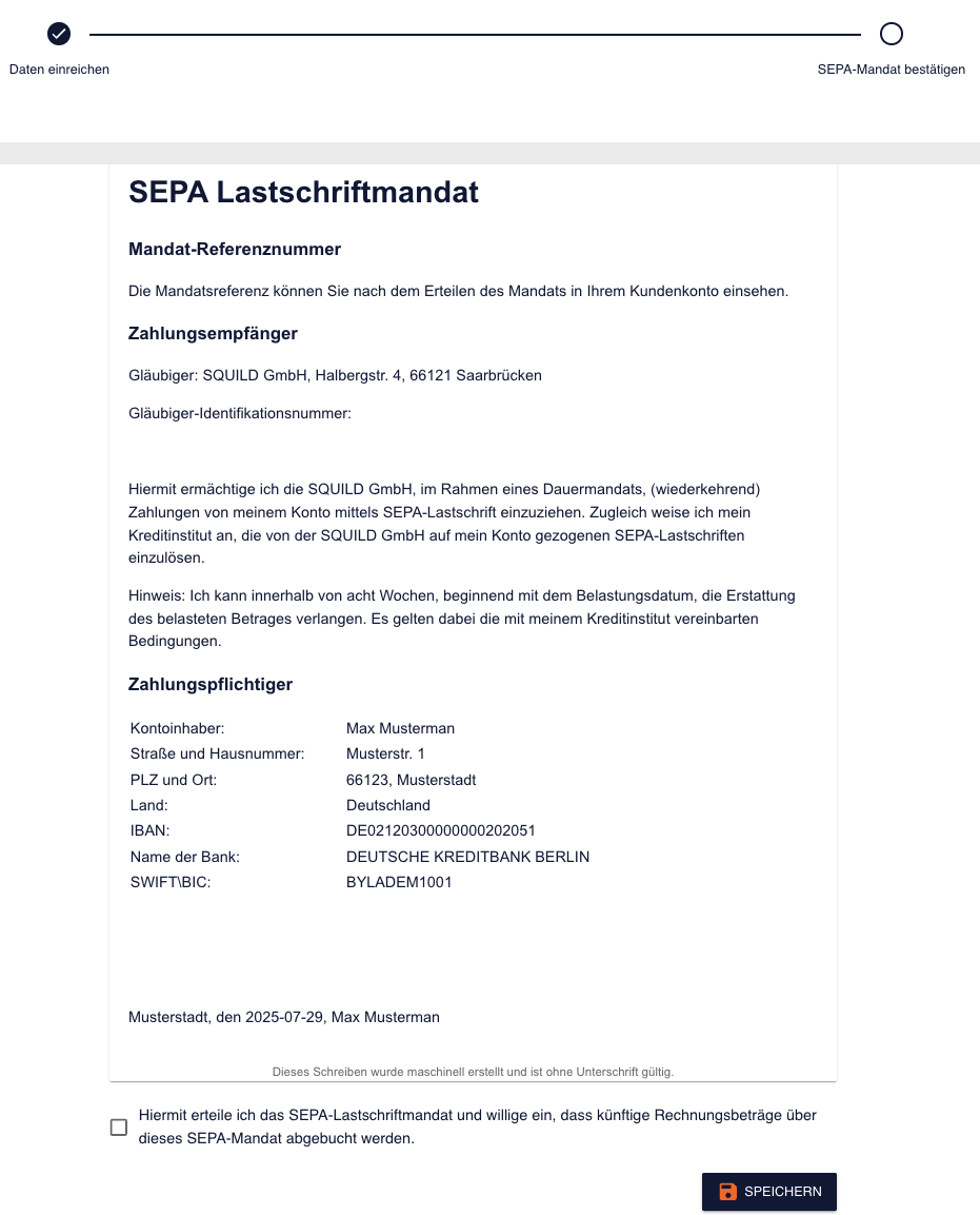 SEPA-Mandat zur Bestätigung